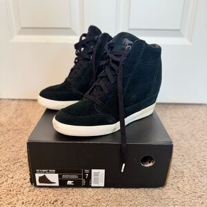 SOREL Black Suede Wedge Sneakers